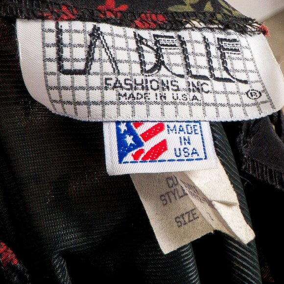 LA Belle VTG Maxi Skirt 3 Juniors Black Floral White Red Orange Long Modest USA - Picture 7 of 8